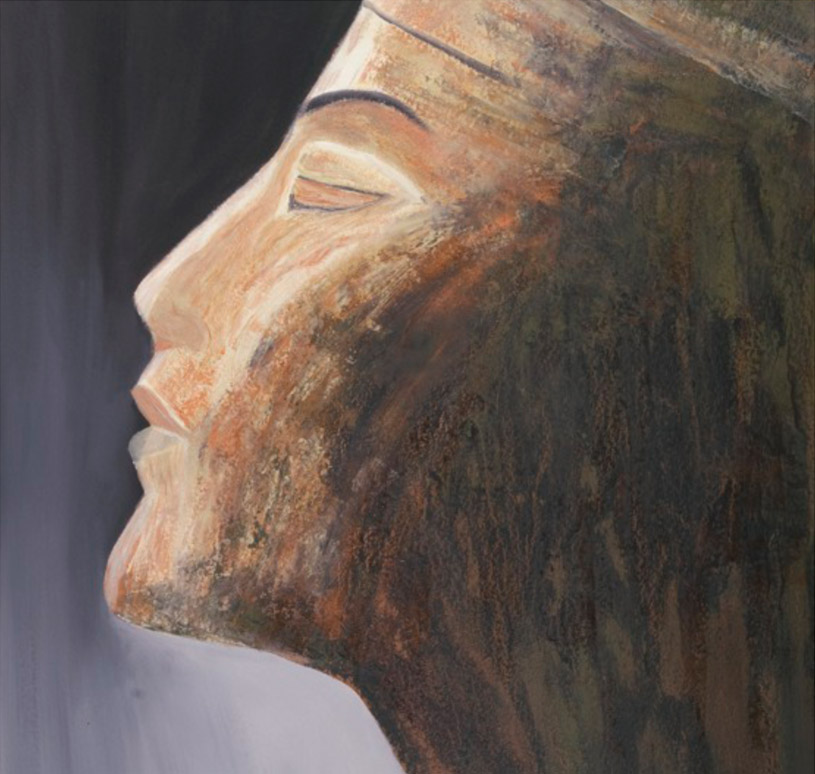 NEFERTITI I
ARTIST’S INTERPRETATION OF 13TH CENTURY UNFINISHED BUST OF EGYPTIAN QUEEN NEPHRITE, WIFE OF PHARAOH AKHENATEN.
OIL ON 300LB WATERCOLOR PAPER. 
PAPER SIZE 22.5 X 36”.

Location:
ARTIST WORK STUDIO
5302 LAKESIDE AVE.
VIRGINIA BEACH, VA 23451
(757) 491-3350